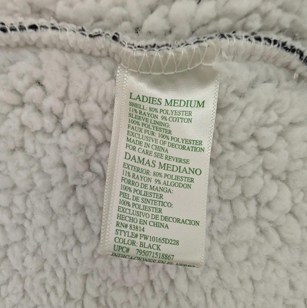 Green Tea Black and White Sherpa Cardigan Medium - Picture 2 of 11